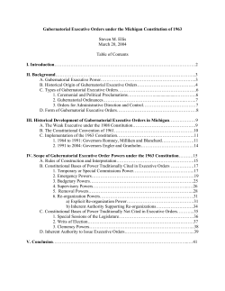 Gubernatorial Executive Orders under the Michigan Constitution of