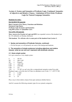 Lecture 4: Syntax and Semantics of Predicate Logic, Continued
