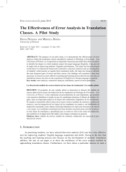 The Effectiveness of Error Analysis in Translation Classes. A Pilot