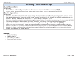 Grade 9 Applied Modelling Linear Relationships