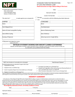 standard form for presentation of loss and damage claim indemnity
