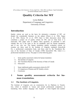 Quality criteria for MT