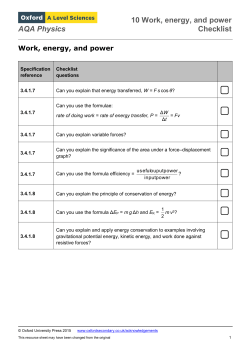 10 Work, energy, and power Checklist AQA Physics