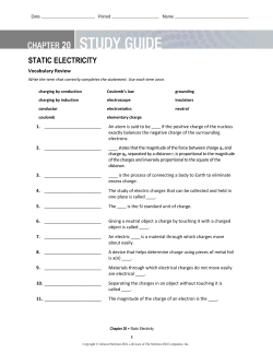Ch 20 Study Guide - Static Electricity