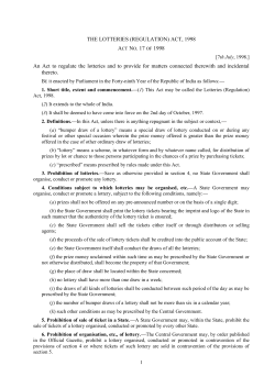THE LOTTERIES (REGULATION) ACT, 1998 ACT NO. 17 OF 1998