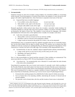 LIGN 211A, Introductory Phonology Handout 12: Latin prosodic