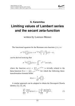 Limiting values of Lambert series and the secant zeta