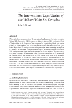 The International Legal Status of the Vatican/Holy