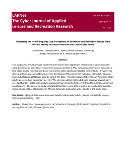 LARNet The Cyber Journal of Applied Leisure and Recreation