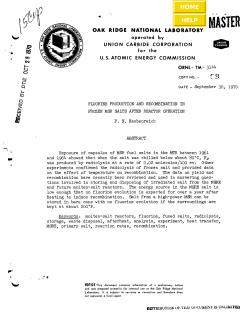 Fluorine Production and Recombination in Frozen MSR Salts after