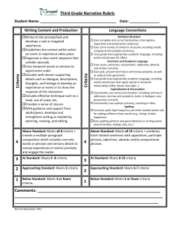 Third Grade Narrative Rubric Criteria Criteria 4 4 3 2 1 Comments