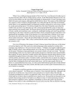 &ldquo;Armor from God&rdquo; When I was a child growing up outside of New