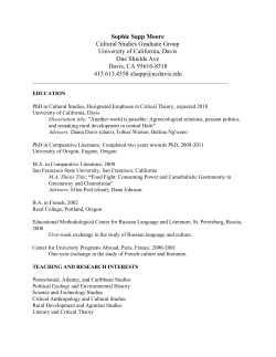 Sophie Sapp Moore Cultural Studies Graduate Group University of