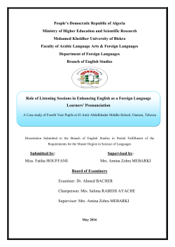 People`s Democratic Republic of Algeria Ministry of Higher