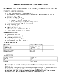 Spanish 1A Fall Semester Exam Review Sheet