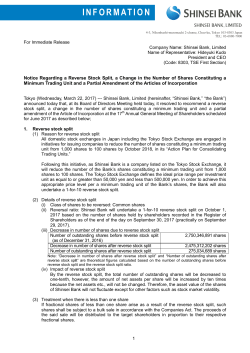 Notice Regarding a Reverse Stock Split, a Change in the Number of