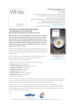 The neW WhiTe Guide nOrdiC &ndash; now featuring over 325 restaurants
