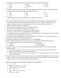 1. Determine the oxidation number of each element present in the