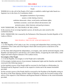 PREAMBLE THE CONSTITUTION OF THE REPUBLIC OF SRI