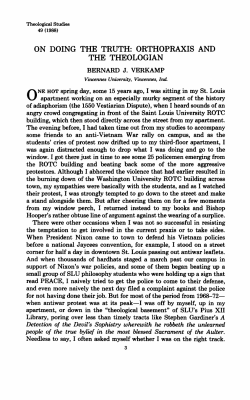 on doing the truth: orthopraxis and the theologian