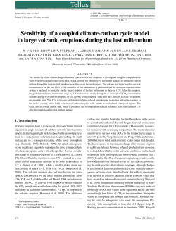 Sensitivity of a coupled climate‐carbon cycle model to large volcanic