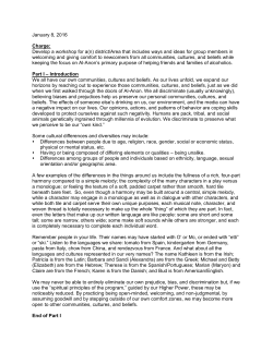 January 8, 2016 Charge: Develop a workshop for a(n) district/Area