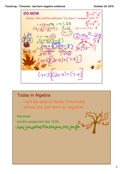 Factoring - Trinomial - last term negative.notebook