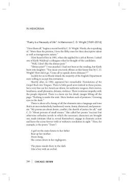 266 IN MEMORIAM &ldquo;Poetry Is a Necessity of Life &rdquo;: In Memoriam