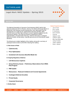 Legal Alert: NAIC Update &ndash; Spring 2015