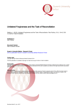 Unilateral Forgiveness and the Task of Reconciliation