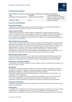 Summary of the Equality Act 2010 Protected characteristics