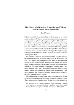 The History of a Detection: A Most Unusual Volume and the Search