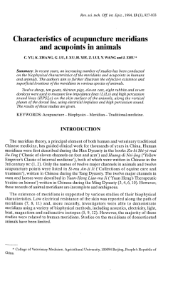 Characteristics of acupuncture meridians and acupoints in animals