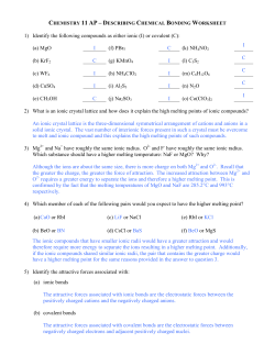Describing Chemical Bonding Worksheet (Solutions)