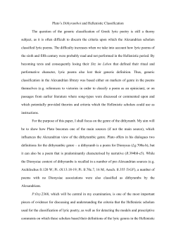 Plato`s Dithyramboi and Hellenistic Classification