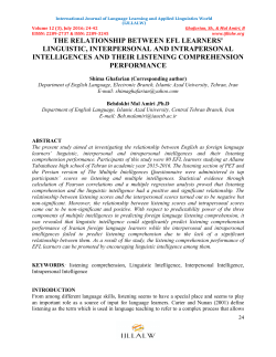 the relationship between efl learners` linguistic, interpersonal and