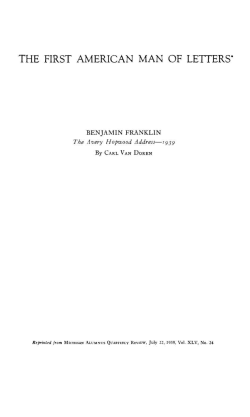 The First American Man of Letters - College of Literature, Science