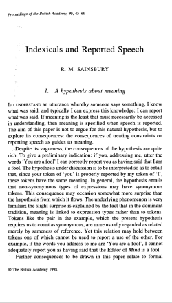 Indexicals and Reported Speech