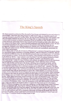 The King`s Speech " is a 2010 film directed by Tom Hooper.