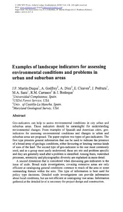 Examples of landscape indicators for assessing environmental