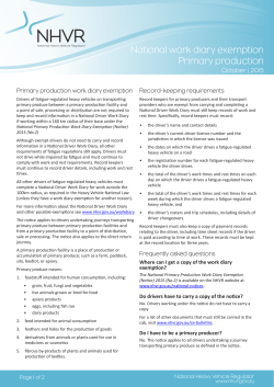 (primary production) fact sheet - National Heavy Vehicle Regulator