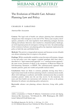 The Evolution of Health Care Advance Planning Law and Policy