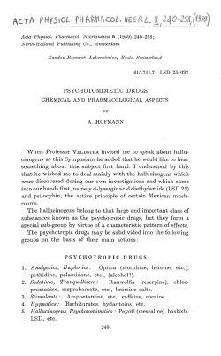 PSYCHOTOMIMETIC DRUGS When Professor VELDSTRA invited