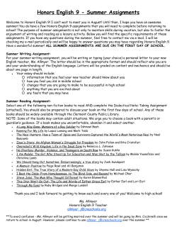 Honors English 9 - Summer Assignments
