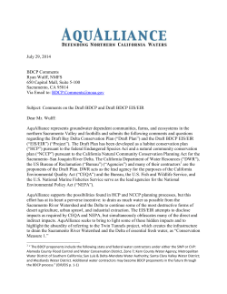 July 29, 2014 BDCP Comments Ryan Wulff, NMFS 650 Capitol Mall