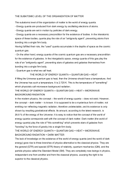 THE SUBATOMIC LEVEL OF THE ORGANIZATION OF MATTER