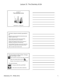 Lecture 15 - The Chemistry of Life