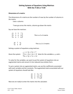 Solving Systems of Equations Using Matrices With the TI-83 or TI-84