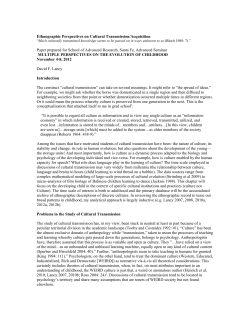 Ethnographic Perspectives on Cultural Transmission/Acquisition