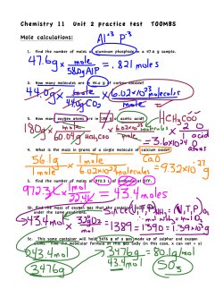 Chemistry 11 Unit 2 practice test TOOMBS Mole